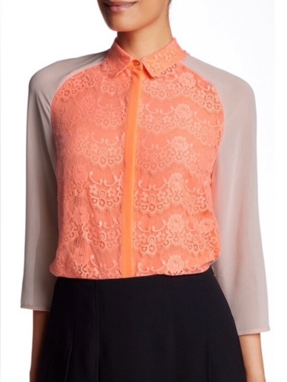 Ted Baker Abra Lace Bib Collar Salmon Orange Blouse